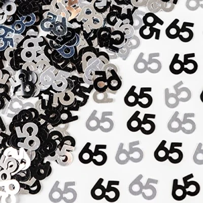 Image of 14g Black &amp; Silver 65th Birthday Confetti Foil Metallic Glitz Table Scatter Sprinkles Age Bday Party Decorations