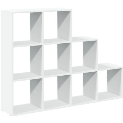 Image of vidaXL Room Divider Bookcase 3 Tier Shelf, White Engineered Wood Free standing Bookshelf, Cubic Storage, 137.5 x 29 103.5 cm, Modern Style