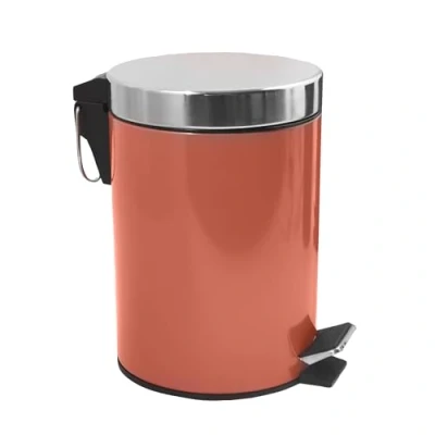 Image of MSV Cosmetic Terracotta Red Pedal Bin 3 Litres with Removable Inner Bucket, Stainless Steel