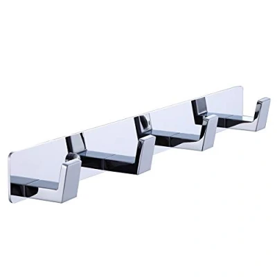 Image of BOOKARROW 4 Bathroom Towel Hooks, Chrome Wall Mount Screw Fixed Door or Robe Hook, Coat Hanger Rack in Bedroom Kitchen 410