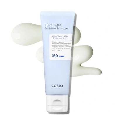 Image of COSRX Ultra Light Invisible sunscreen SPF50 PA++++, No White Cast, Lightweight &amp; Fast Absorbing, UV Protection, Hydration boost for Sun Damaged, dry skin.Korean Skincare