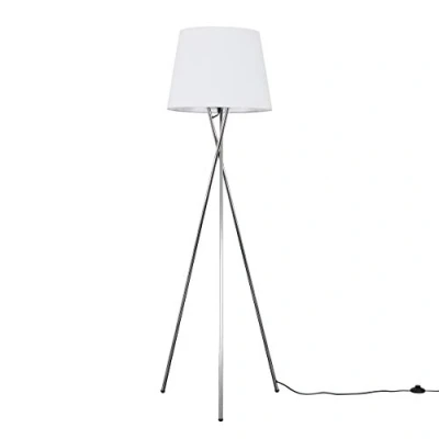 Image of MiniSun Modern Polished Chrome Metal Tripod Floor Lamp with a White Tapered Shade