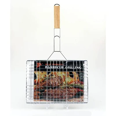 Image of Barbecue Grill Basket Turner with Wooden Handle 22 x 32cm