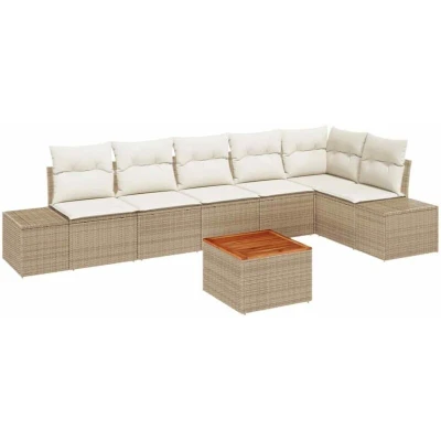 Image of vidaXL Garden Sofa Set 7 pcs Beige and white Rattan, polyester, foam