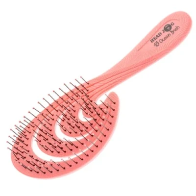 Image of Head Jog 18 Ocean Hair Brush. Eco Friendly Vent Paddle Brushes With Flexible Soft Bristles, Detangling Wet Or Dry Hair. Gentle Brushing &amp; Brush For Curly Wavy (Coral)
