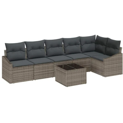 Image of vidaXL 6 Piece Garden Dining Set with Cushions Black Poly Rattan