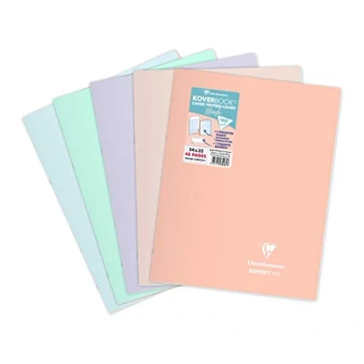 Image of Clairefontaine Ref 984481C Koverbook Blush Stapled Notebook (48 Pages) 24 x 32cm Size, Squared Ruling, 90gsm Brushed Vellum Paper, Pastel Polypro Cover Random Colour