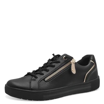 Image of Jana Women&#039;s Sporty Trainers with Comfortable Extra Width Vegan Sneaker, Black Gold, 6 UK