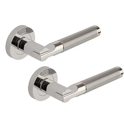 Image of Excel DH3685 Seriphos Passage Door Handles on Round Rose, Duel Polished/Satin Chrome