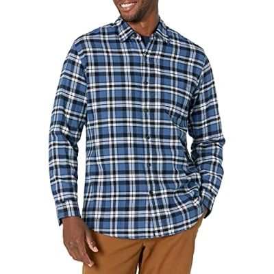 Image of Amazon Essentials Men&#039;s Long Sleeve Flannel Shirt (Available in Big &amp; Tall), Blue White Plaid, S