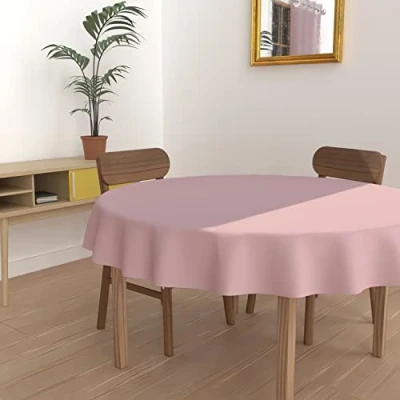 Image of Soleil d&#039;ocre Alix Stain Resistant Round Tablecloth 180 cm Pink, Polyester, 180x180