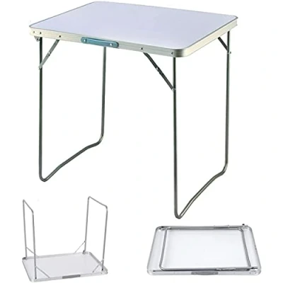 Image of YouseaHome Space Saving Folding Table Picnic Party Foldable Aluminium Camping Portable Indoor Outdoor Dining Camp Tables Utility BBQ, Unfolding Size 80x60x69cm, White