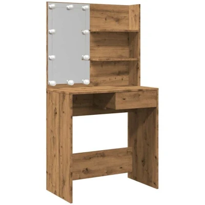 Image of vidaXL Dressing Table with LED/Artisan Oak Makeup Desk/Engineered Wood Vanity 74.5x40x141 cm