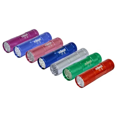 Image of Rolson 61693 9 LED Aluminium Torch, Assorted Colours