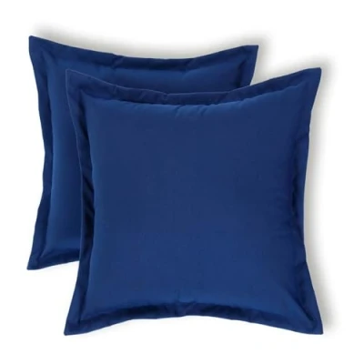 Image of HOMESCAPES Set of 2 Outdoor Cushions Waterproof, Plain Navy Blue Filled Garden Furniture Cushion, Hypoallergenic, Polyester Decorative Pillows for Indoor &amp; Patio, Benches Sofa 45 x45cm