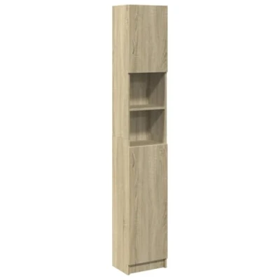 Image of vidaXL Bathroom Cabinet Sonoma Oak 32x25.5x190 cm Engineered Wood Modern Storage Solution with Ample Space for Toiletries