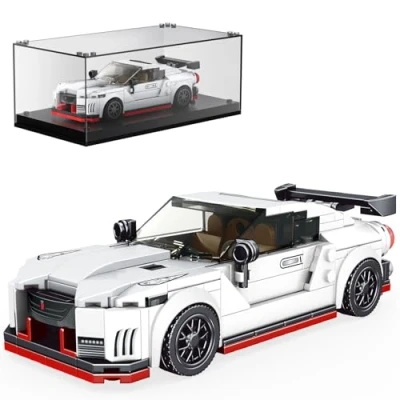 Image of Mould King GTR Super Car Toy Building Sets with Acrylic Display Case, Collectible Model Toys Blocks 27031, Cool Simulation Cockpit Speed Racing Cars for Adults Kids 8+(356 Pieces)