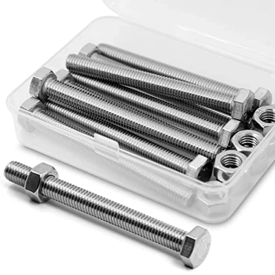 Image of MINHER M8 x 90mm Stainless Steel Machine Screws &amp; Nuts Set, 8 Pieces 304 Steel, Hex Head, Metric Thread