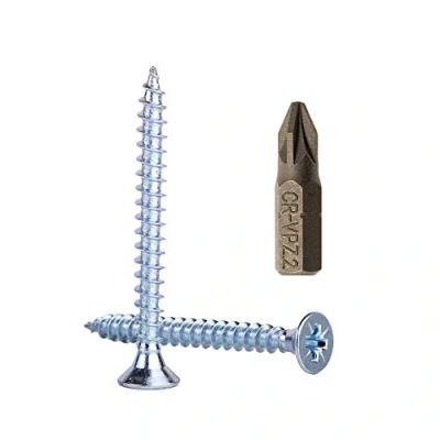 Image of (Pack of 100 pcs) Zinc Plated Steel Wood Screws 4.0 x 40 mm, Pozi Drive Head Screws, Fasteners, Countersunk, Chipboard (100)