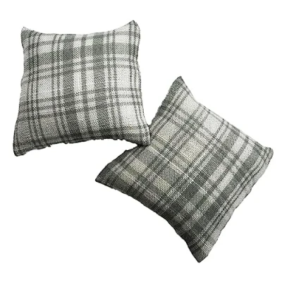 Image of Melody Jane Dolls House Scatter Cushions Grey &amp; White Check Square Throw Pillows Accessory
