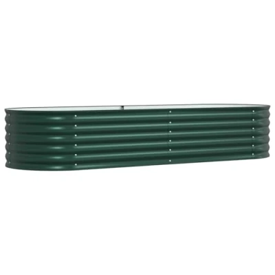 Image of vidaXL Oval Raised Garden Bed Green Galvanized Steel Planter Box Outdoor Use 240x80x44cm, Easy Assembly