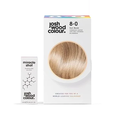 Image of Josh Wood COLOUR Miracle Kit Permanent 8.0 and Shot,62% LESS BREAKAGE, 2.7 TIMES STRONGER HAIR, 38% FADE, Covers 100% of grey, Ammonia free