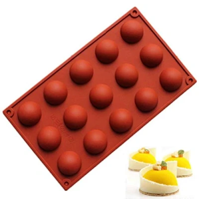 Image of Silicone Mould Semi Sphere,MKNZOME 15 Holes Half Round Dome Cake Baking Mold Bakeware Tray for Chocolate Soap Jelly Pudding Candy Ice Cream Bombes