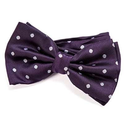 Image of DonDon mens bow tie Polka Dots pre tied handmade and adjustable purple violet
