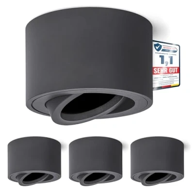 Image of linovum 4 pieces SMOL surface mounted ceiling light spotlight flat and swivelling in anthracite grey lamp diameter 80 mm socket for 1 x LED module each