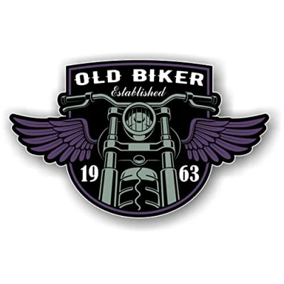 Image of Funny Year Dated Old Biker Established 1963 Retro Motorcycle Cafe Racer Style Vinyl Helmet Car Sticker Decal 110x67mm