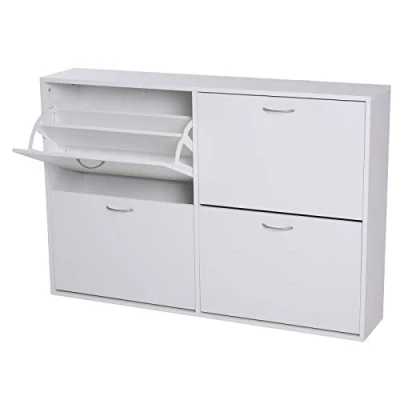 Image of homcom Wooden 4 Drawer Shoes Cabinet Pull Down Shelf Storage Organiser White