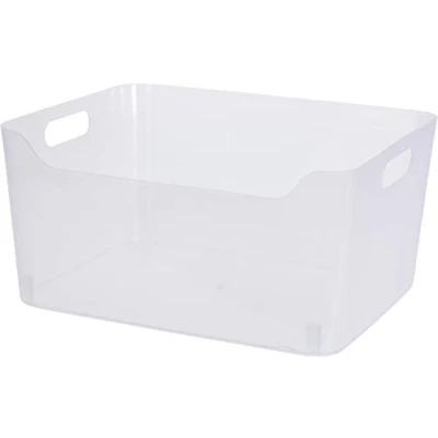 Image of Clear Plastic Storage Basket Handy Organiser Tidy Box (4, Large)