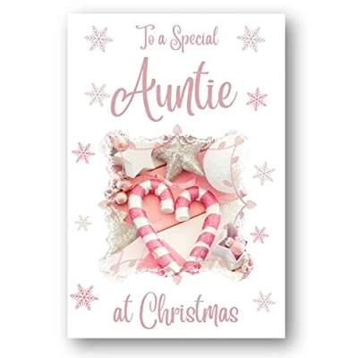 Image of Second Ave Auntie Christmas Pink Heart Xmas Holiday Festive Greetings Card