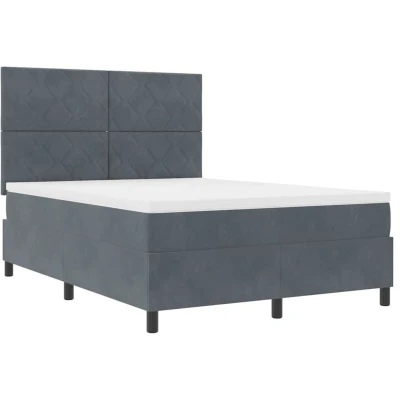 Image of vidaXL Box Spring Bed with Mattress &amp; LED Dark Grey 140x190 cm Velvet
