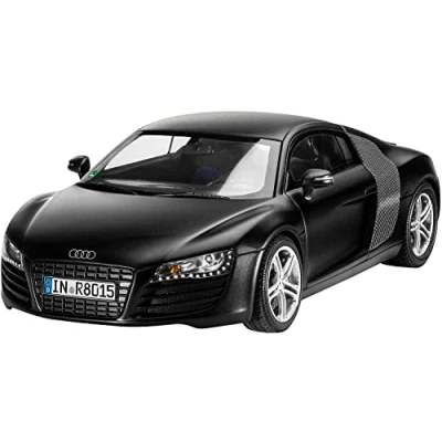 Image of Revell Model Set 67057 AUDI R8 1:24 Scale Unbuilt/Unpainted Plastic Kit with Contacta Professional Glue, Paintbrush &amp; Selected Aqua Color Paints