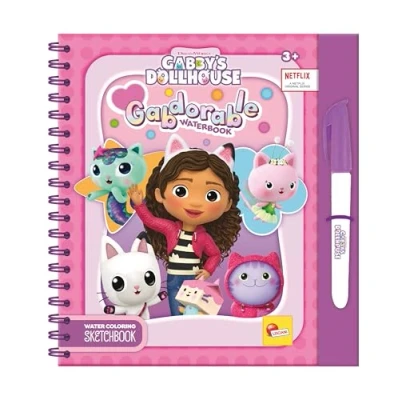 Image of Lisciani Gabby&#039;s Dollhouse GABDORABLE Water Colouring Book For Children From 3 Years 12 Page With Pen Manual Activity Gift Idea