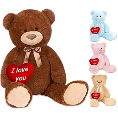 Image of BRUBAKER XXL Teddy Bear 40 Inches (100 Cm) Brown With an I Love You Heart Soft Toy Cuddly