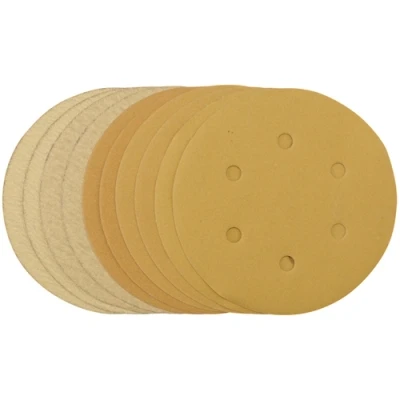 Image of Draper Gold Sanding Discs with Hook &amp; Loop, 150mm, Assorted Grit 120G, 180G, 240G, 320G, 400G (Pack of 10)