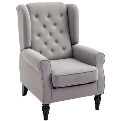 Image of HOMCOM Retro Accent Chair, Wingback Armchair with Wood Frame Button Tufted Design for Living Room Bedroom, Grey