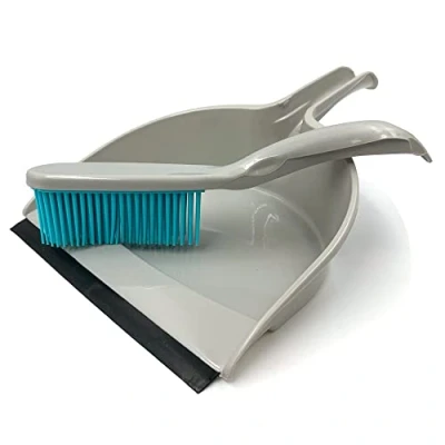 Image of Pet Hair Remover Rubber Dustpan and Brush Set 22cm Wide Soft Bristle for Carpet Ideal Cleaning Hairs, Fibres Dirt from Carpets Furniture