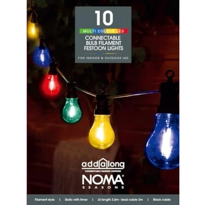 Image of NOMA Connectable Bulb Festoon Garden Lights, 10 Multicolour LED&#039;s, 6.8 m