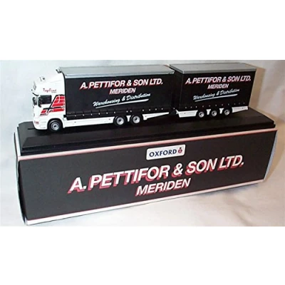 Image of Oxford haulage Scania Topline Drawbar A. Pettifor &amp; Son Ltd lorry 1:76 scale diecast model
