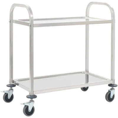 Image of vidaXL 2 Tier Kitchen Trolley in Sleek Silver, Stainless Steel Construction with Smoothly Rolling Castors