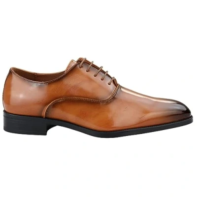 Image of TruClothing Mens Smart Formal Patent Oxford Shoes Shiny Laced Classic Round Toe Dress Tan 8 UK