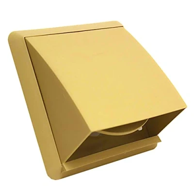Image of Kair Beige Cowled Outlet Grille 155mm External Dimension with 100mm 4 inch Round Rear Spigot and Wind Baffle Backdraught Shutter