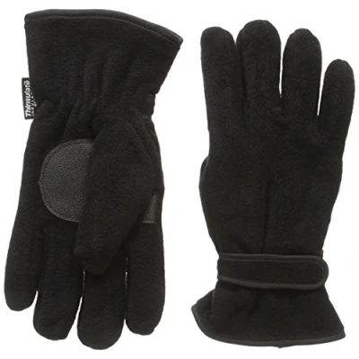 Image of Mens Black Thermal Polar Fleece Gloves with 40g Thinsulate and Palm Gripper (L/XL)