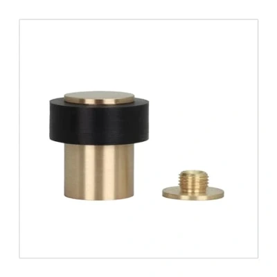Image of Door Stop 24 x 35 mm Threaded Base Matt Brass Black Rubber Includes Screw + Mounting Plug EVI Herrajes I 18024X35