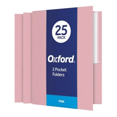 Image of Oxford Twin Pocket Folders, Textured Paper, Letter Size, Pink, Holds 100 Sheets, Box of 25 (57568EE)
