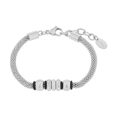 Image of s.Oliver bracelet stainless steel rubber ladies arm jewelry, with crystal, 18+3 cm, silver, Comes in jewelry gift box, 9240135