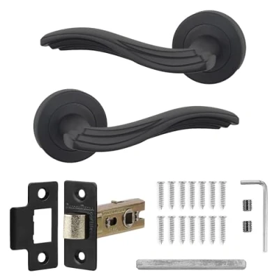 Image of Decoranddecor Solace Matt Black Passage Aluminium Door Lever Handles Latch Kit Set